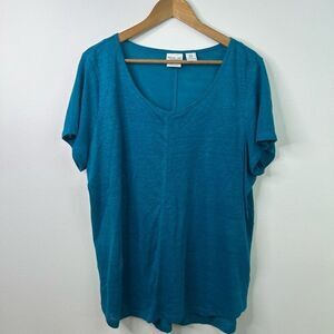 Rachel Zoe 1X Blue 100% Linen Tee Shirt Top Coastal Short Sleeve Lightweight